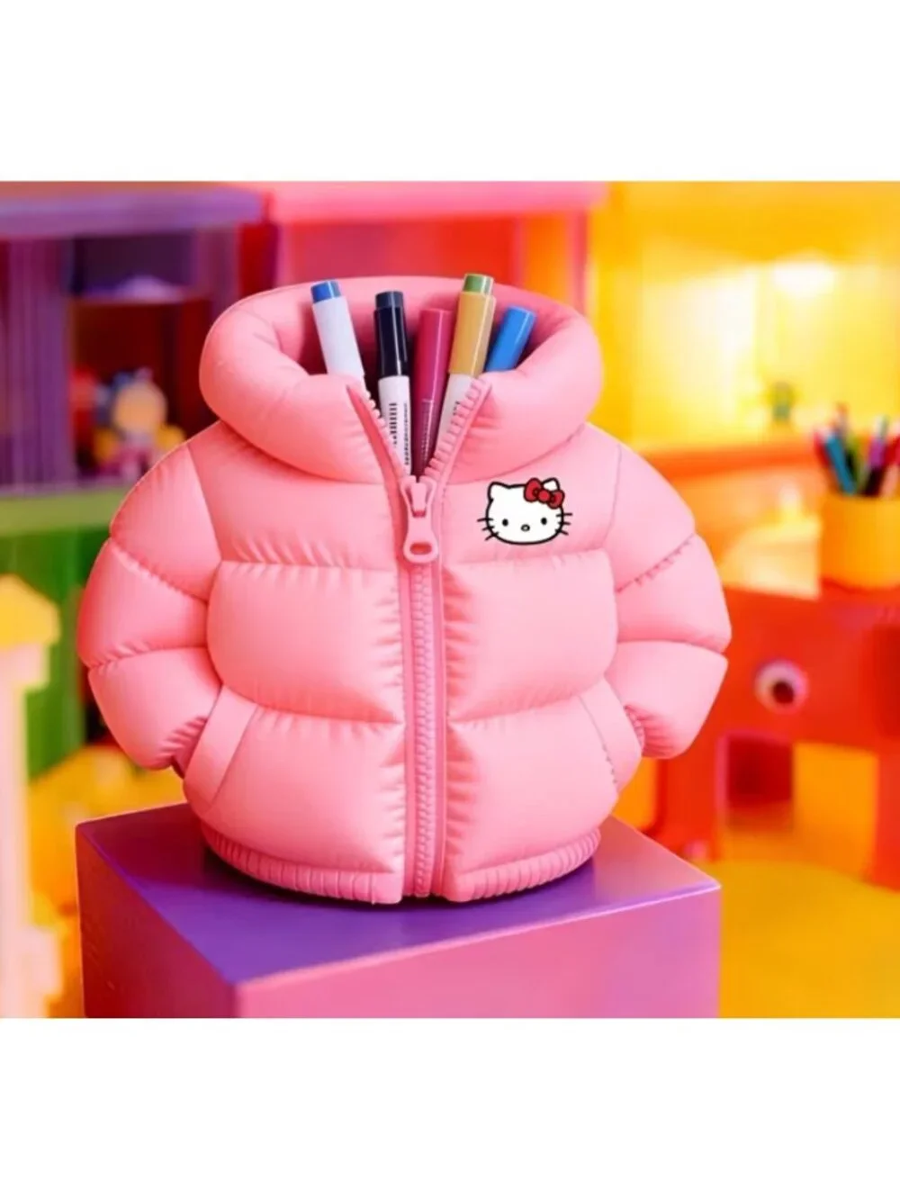 Hello Kitty Puffer Jacket Pencil Holder Desk Organizer Cute Pen Cup Storage